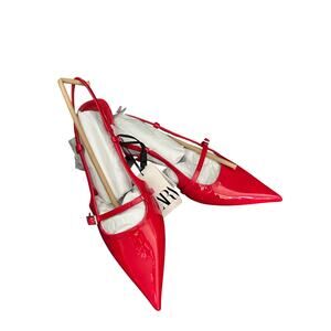 NWT Zara Women's Size 9 Red Patent Leather Heels Pointed Toe Strappy Back Adjust